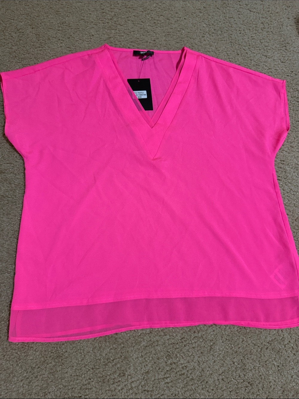 DKNY Neon Pink V-Neck Short Sleeve Tunic - Size S